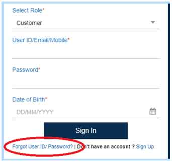 LIC login form for forgot password
