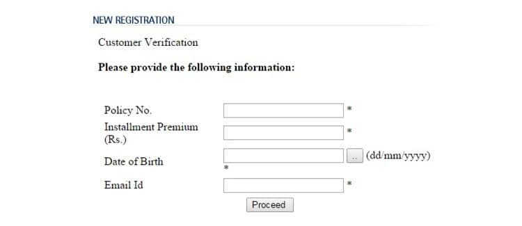 LIC new user registration