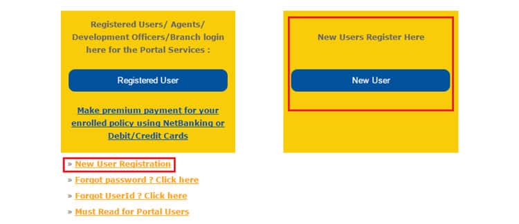 LIC new user registration